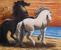 Horses galloping on the seashore, painting by Giorgio de Chirico Royalty Free Stock Photo